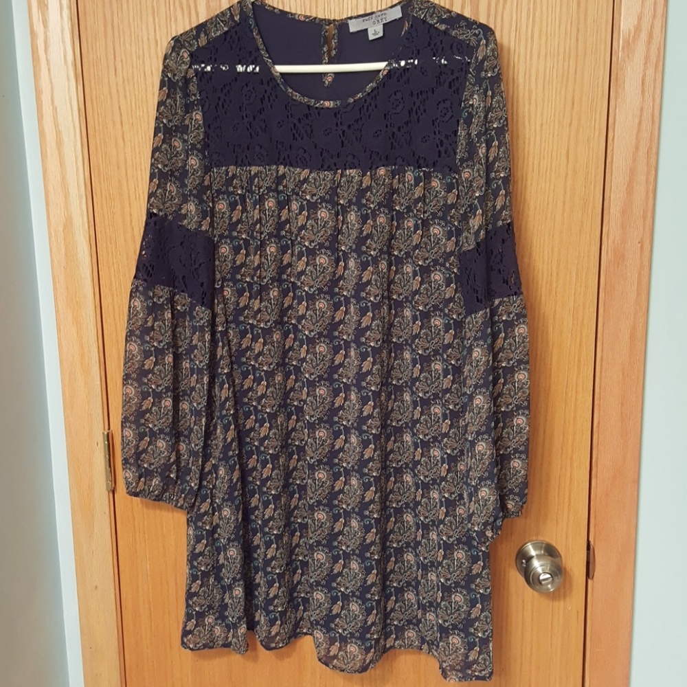 Ruff Hewn Grey - chiffon and lace shift dress